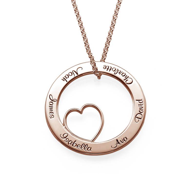 Family Love Circle Pendant Necklace - 18k Rose Gold Plating