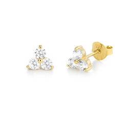 Flower stud earrings with cubic zirkonia in gold plating
