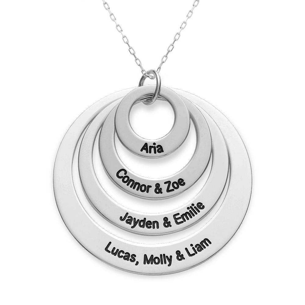 Four Open Circles Necklace with Engraving in 10K White Gold