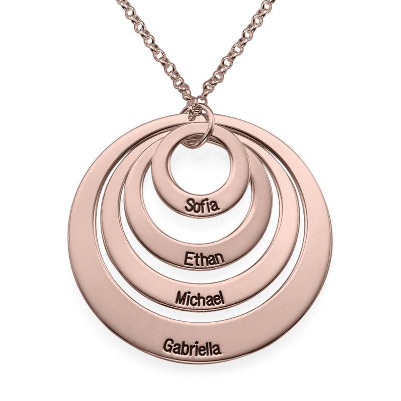 Four Open Circles Necklace with Engraving in Rose Gold Plating