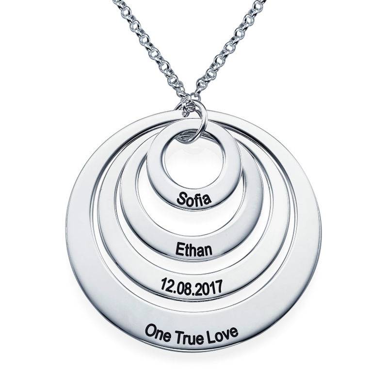 Four Open Circles Necklace with Engraving in Sterling Silver
