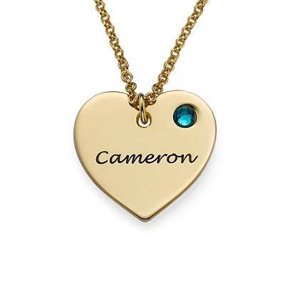 Gold Plated Engraved Heart Necklace with Birthstone