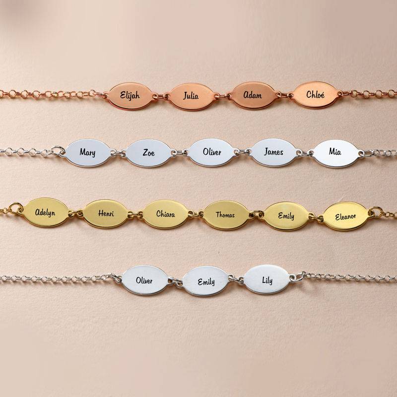 Gold Plated Adjustable Mom Bracelet with Kids Names - Oval Design