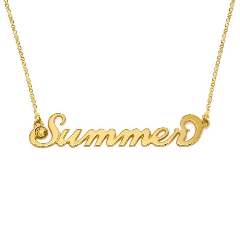 Gold Vermeil "Carrie" Style Name Necklace with Birthstone