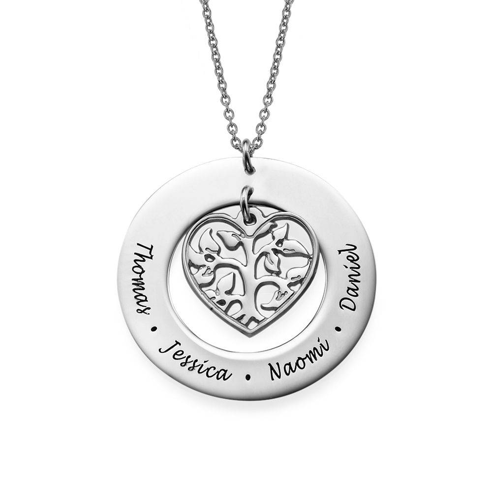 Silver Heart Family Tree Necklace