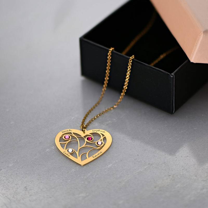 Heart Family Tree Necklace with birthstones in Gold Plating