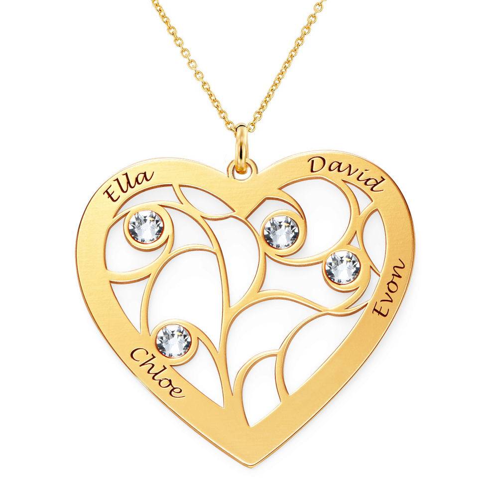Heart Family Tree Necklace with Birthstones in Vermeil