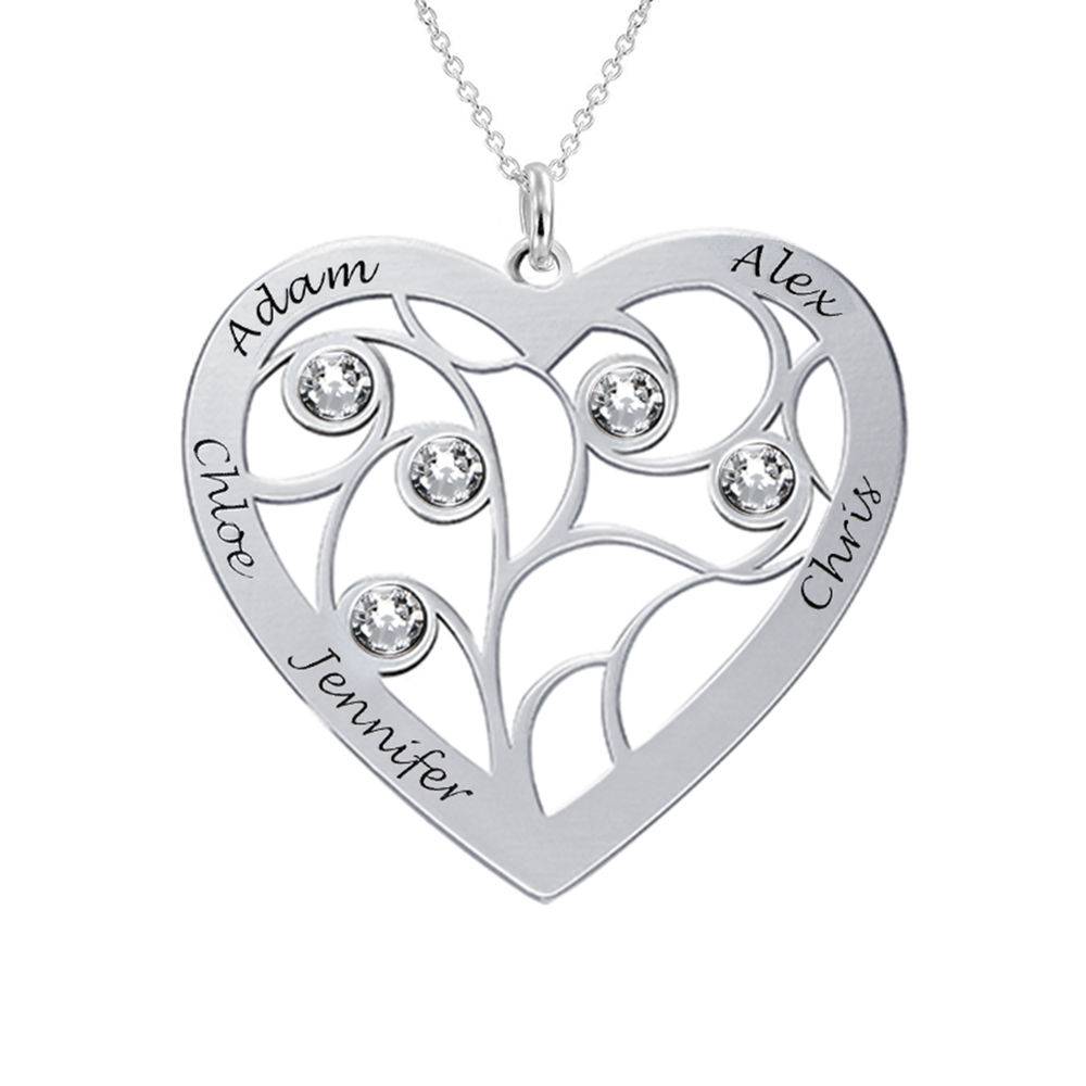 Heart Family Tree Necklace with birthstones in Sterling Silver