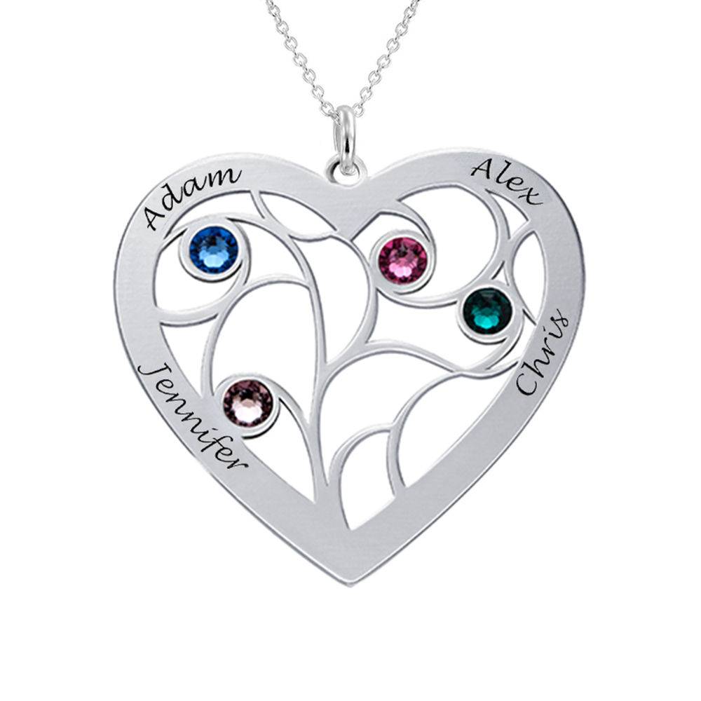 Heart Family Tree Necklace with birthstones in Sterling Silver