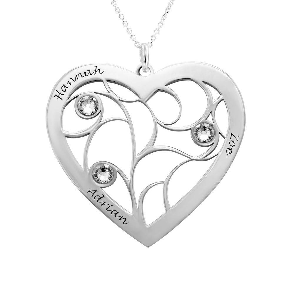Heart Family Tree Necklace with Birthstones in White Gold 10k