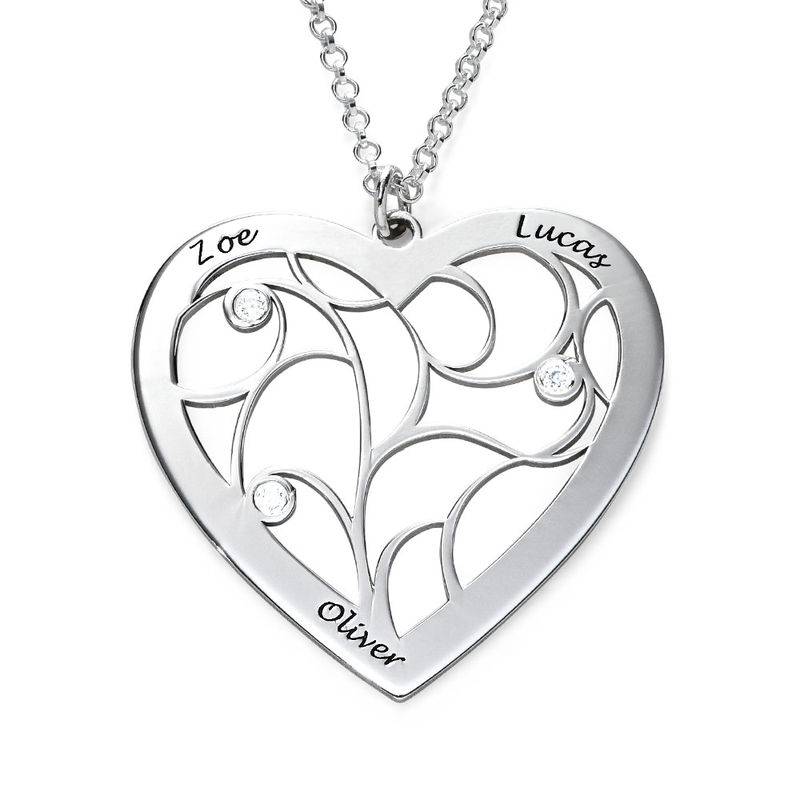 Heart Family Tree Necklace with Diamonds in Sterling Silver