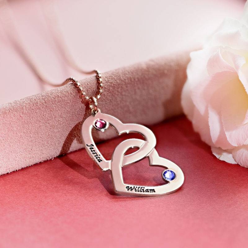 Heart in Heart Birthstone Necklace - Rose Gold Plated
