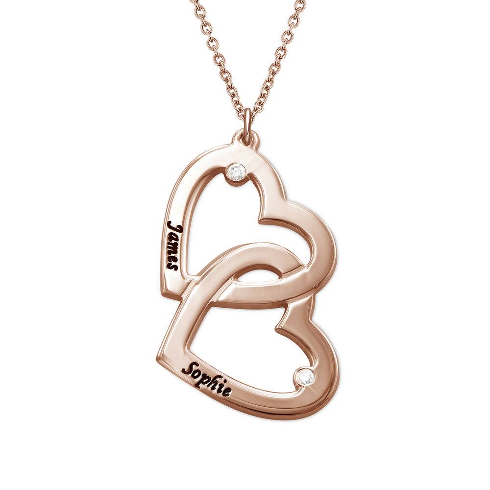Heart in Heart Necklace in Rose Gold Plating with Diamonds