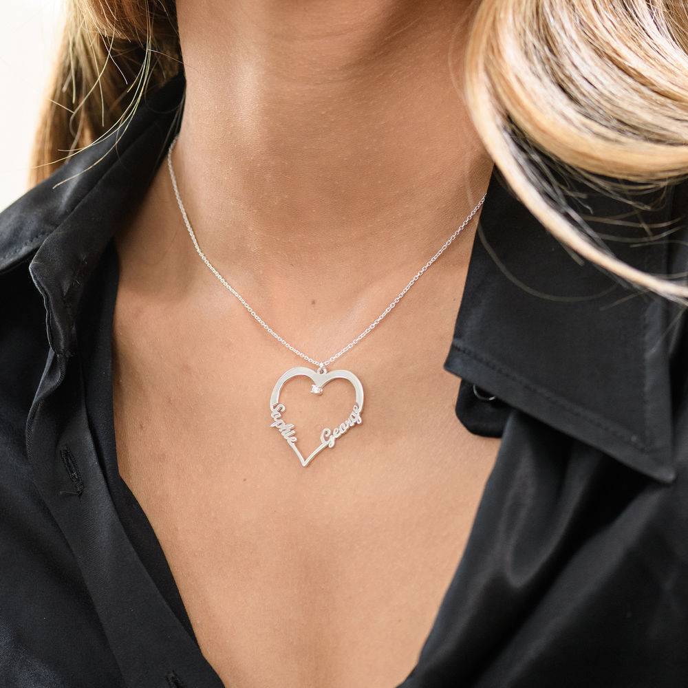 Contur Heart Pendant Necklace with Two Names in Sterling Silver with Diamond