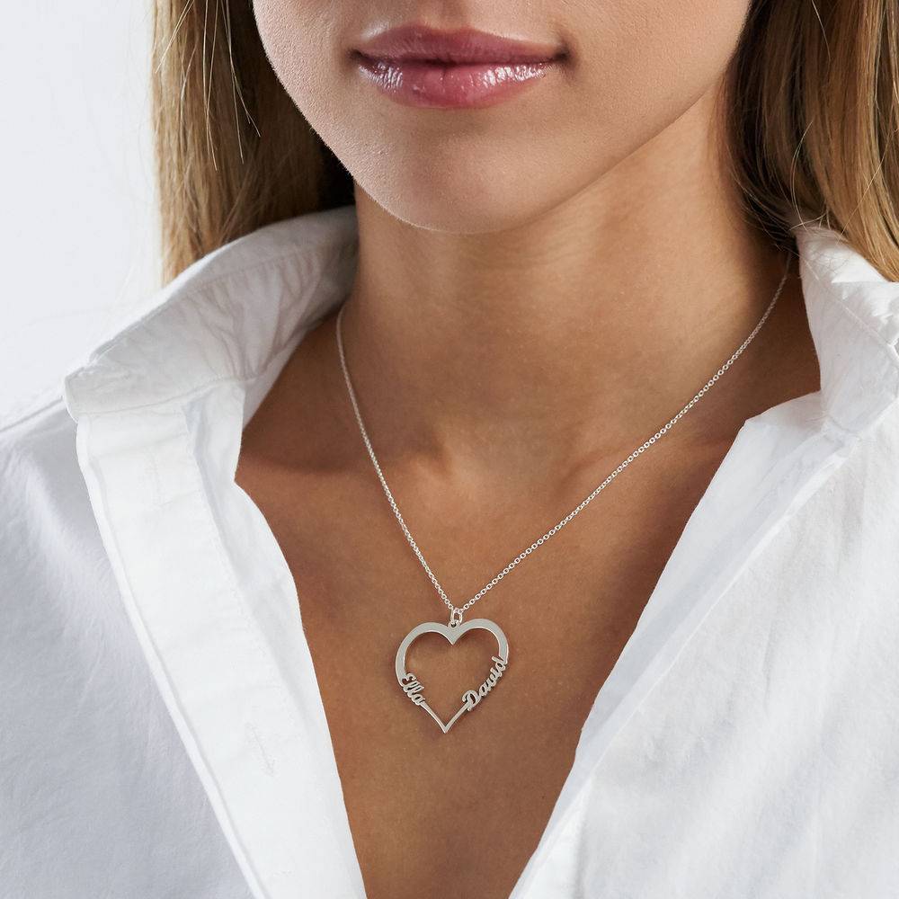 Contur Heart Pendant Necklace with Two Names in Sterling Silver