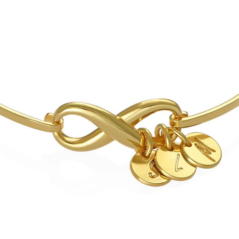 Infinity Bangle Bracelet with Initial Charms in Gold Plating