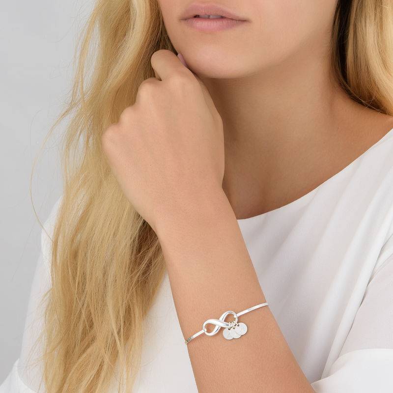 Infinity Bangle Bracelet with Initial Charms in Silver