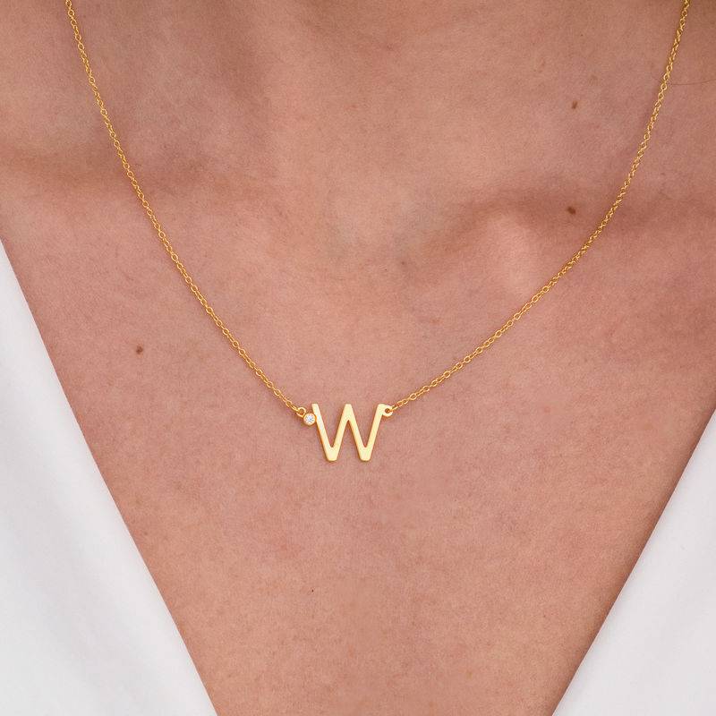Initial Pendant Necklace with Cubic Zirconia in 18K Gold Vermeil