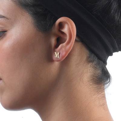 Initial Stud Earrings in 14k Solid Gold - Print