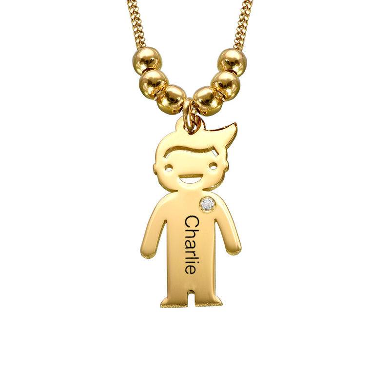 Kids Charms Mother Necklace in Gold Plating with Diamond