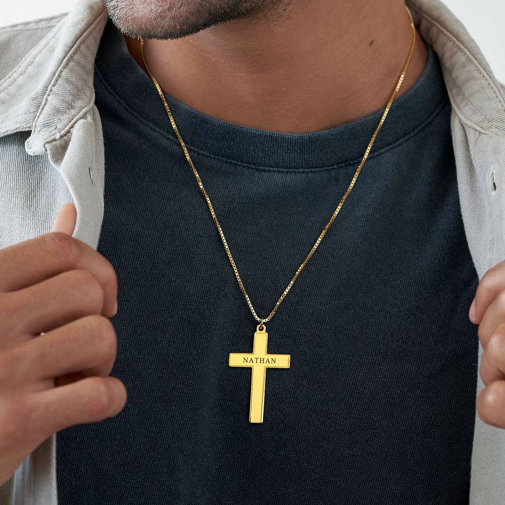 Men's Engraved Cross Necklace in 18k Gold Vermeil