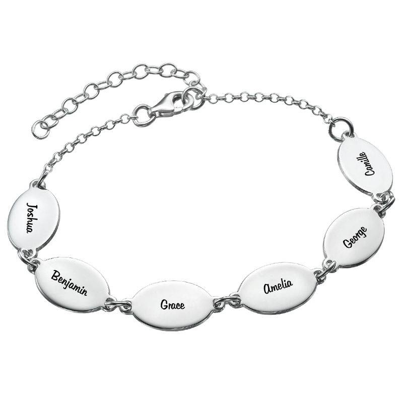Sterling Silver Adjustable Mom Bracelet with Kids Names - Oval Design