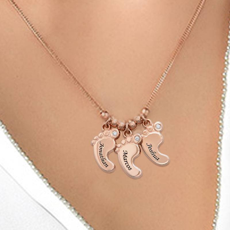 Mom Jewelry - Baby Feet Necklace Rose Gold Plated with Diamonds