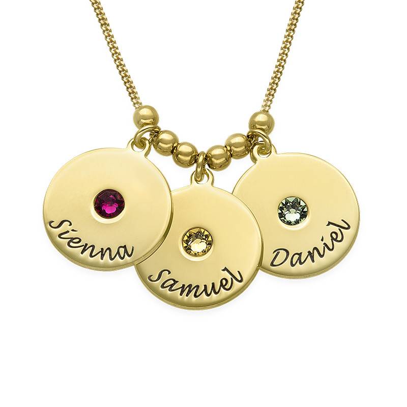 Mothers Disc and Birthstone Necklace in 18k Gold Plated