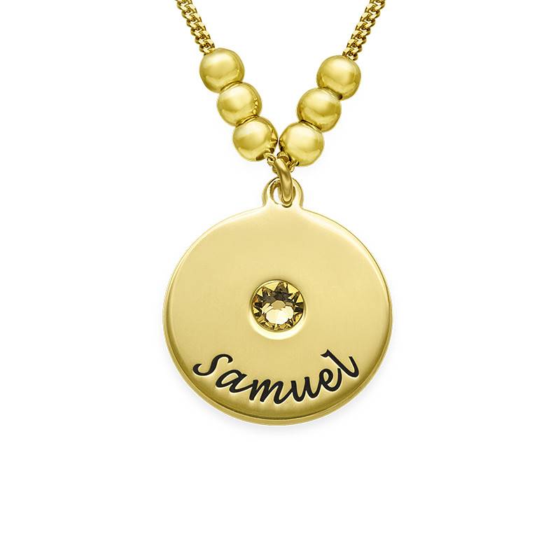 Mothers Disc and Birthstone Necklace in 18k Gold Plated