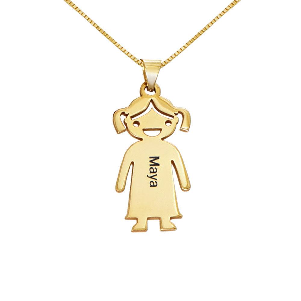 Mother's Necklace with Children Charms in 10K Yellow Gold