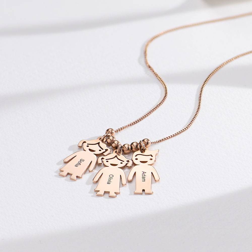 Mothers Necklace with Engraved Children Charms - Rose Gold Plated