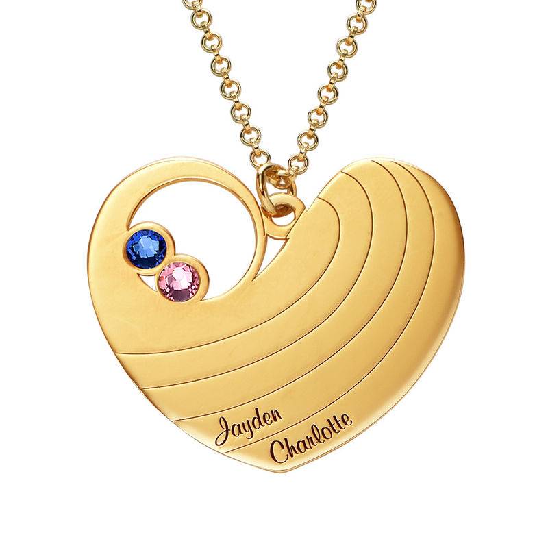 Mother Heart Necklace with Birthstones in Gold Plating