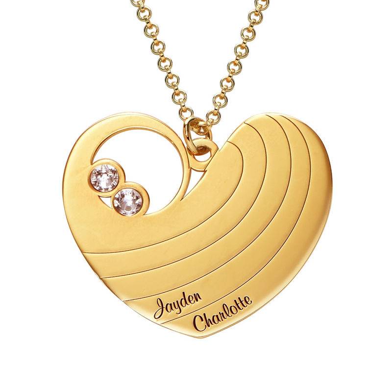 Mother Heart Necklace with Birthstones in Gold Plating