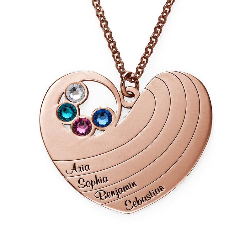 Mother Heart Necklace with Birthstones in Rose Gold Plating