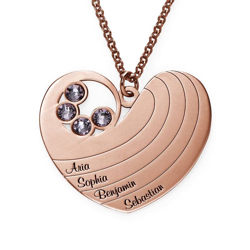 Mother Heart Necklace with Birthstones in Rose Gold Plating
