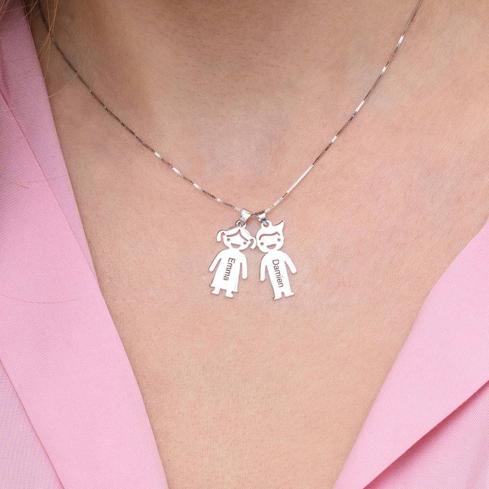 Mother’s Necklace with Children Charms in 10K White Gold