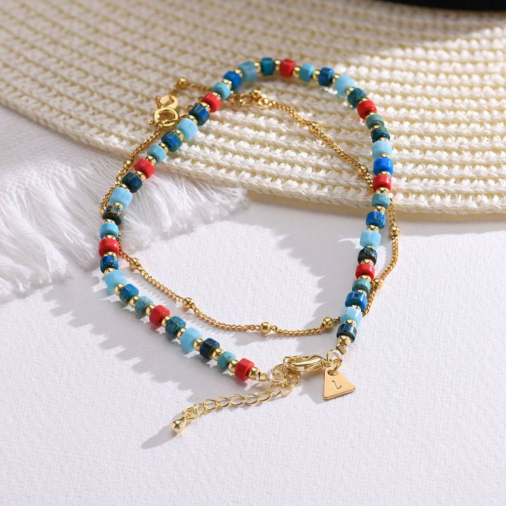Pacific Layered Beads Bracelet/Anklet with Initials in Gold Plating