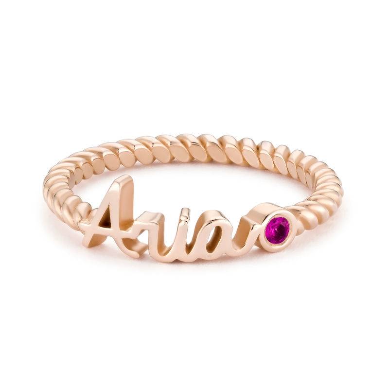 Personalized Birthstone Name Ring with Rope Band in Rose Gold Plating