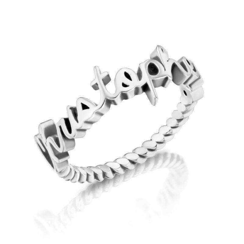 Personalized Birthstone Name Ring with Rope Band in Sterling Silver