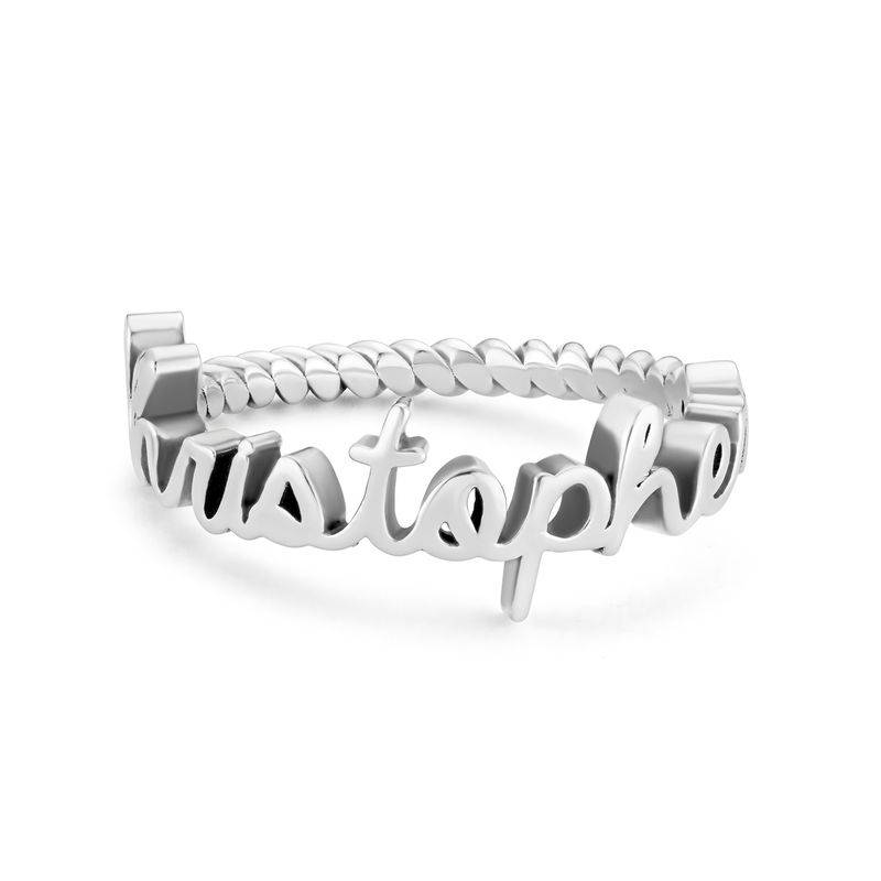 Personalized Birthstone Name Ring with Rope Band in Sterling Silver