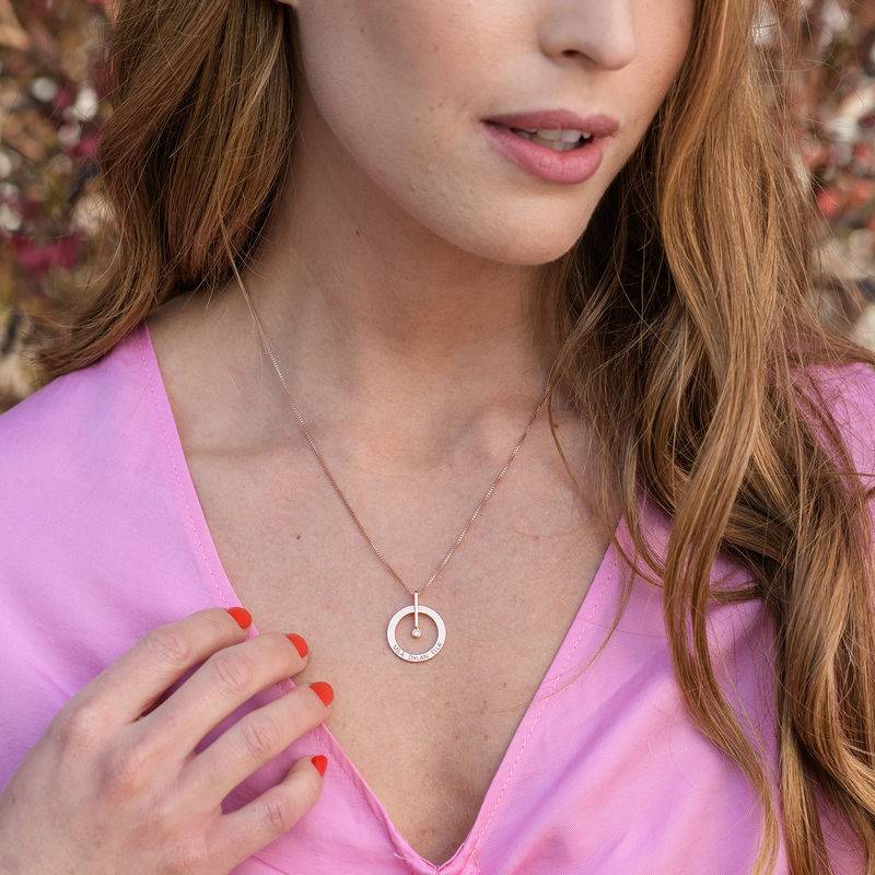 Personalized Circle Necklace with Diamond in 18K Rose Gold Plating