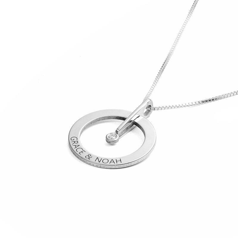 Personalized Circle Necklace with Diamond in Sterling Silver