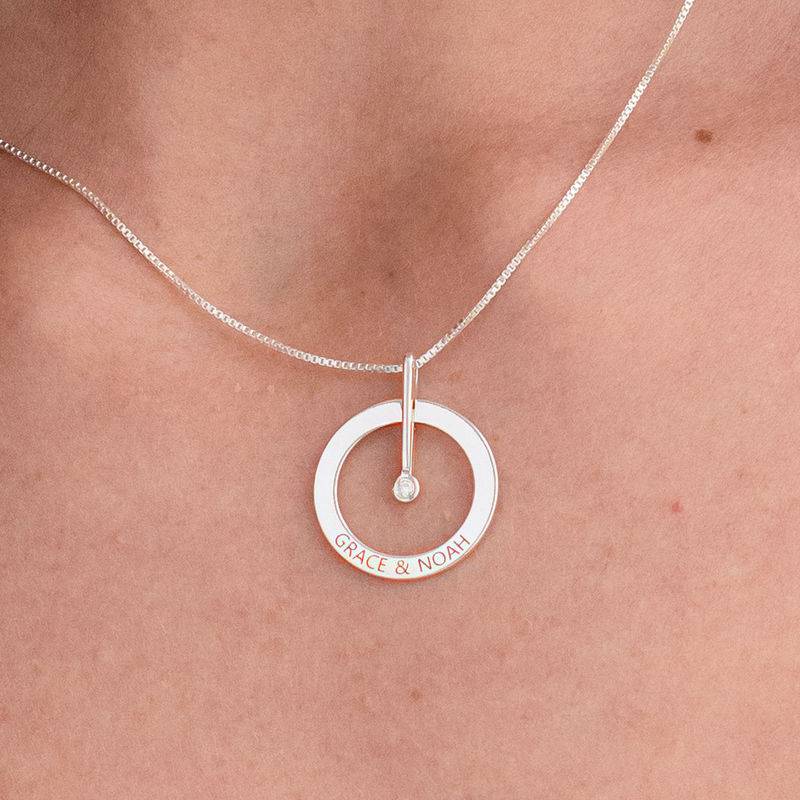 Personalized Circle Necklace with Diamond in Sterling Silver