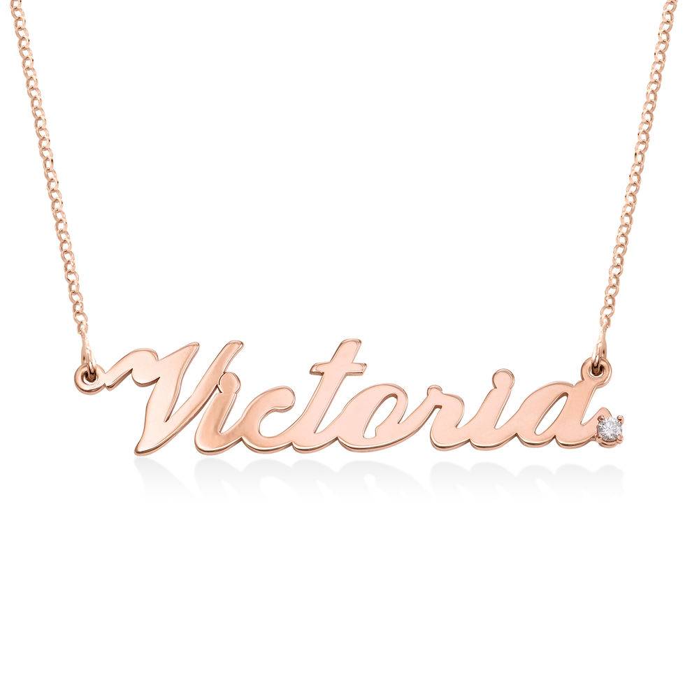 Classic Cocktail Name Necklace in 18k Rose Gold Plating with Diamond