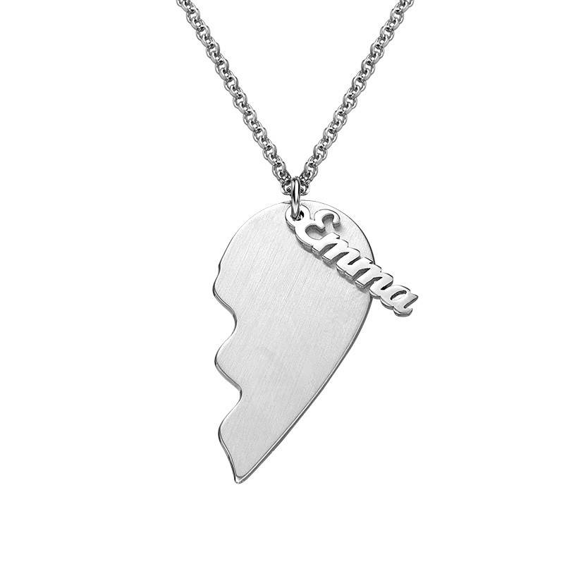 Engraved Couple Heart Necklace in Matte Silver