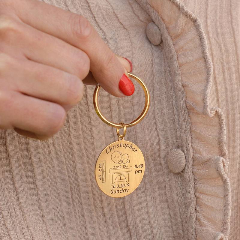 Personalized Engraved Baby Birth Keychain in 18K Gold Plating