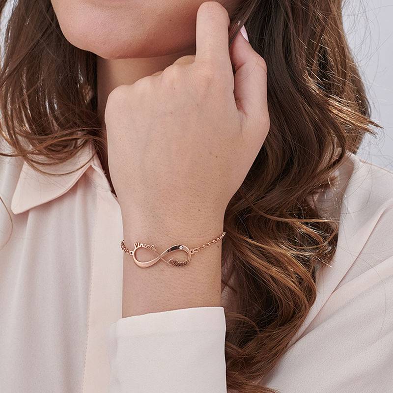 Personalized Infinity Bracelet in Rose Gold Plating with Diamond