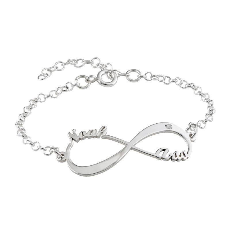 Personalized Infinity Bracelet in Sterling Silver with Diamond