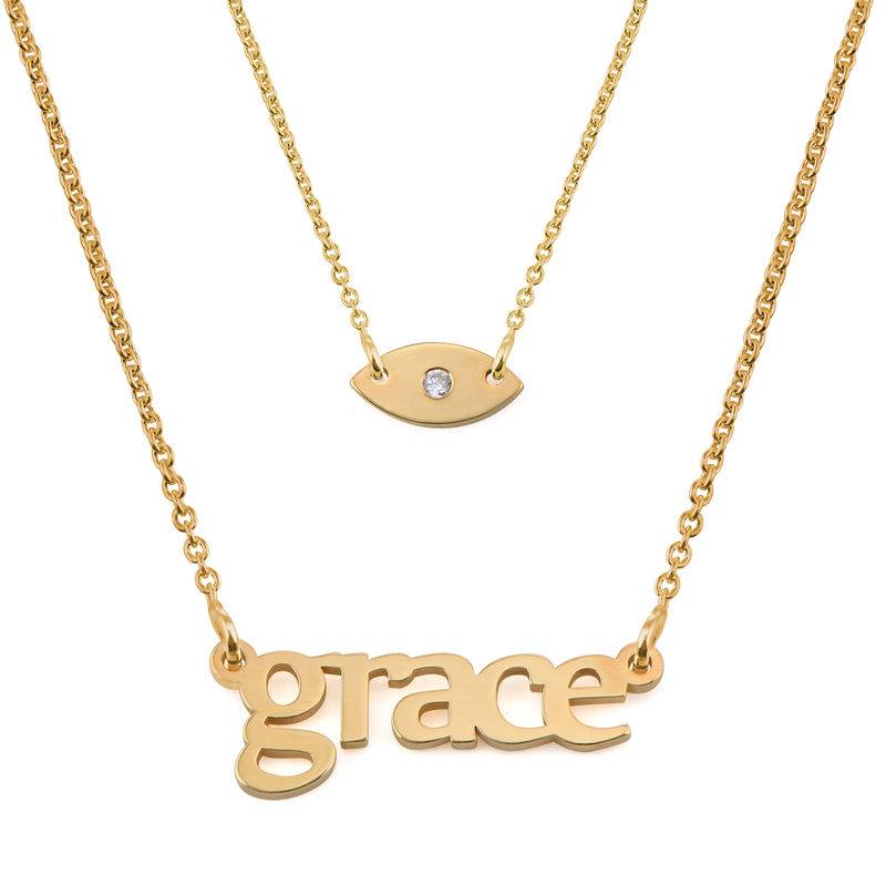 Personalized Name Necklace and Evil Eye Necklace Set in Gold Plating