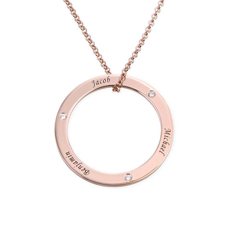 Personalized Ring Family Necklace with Diamonds in Rose Gold Plating